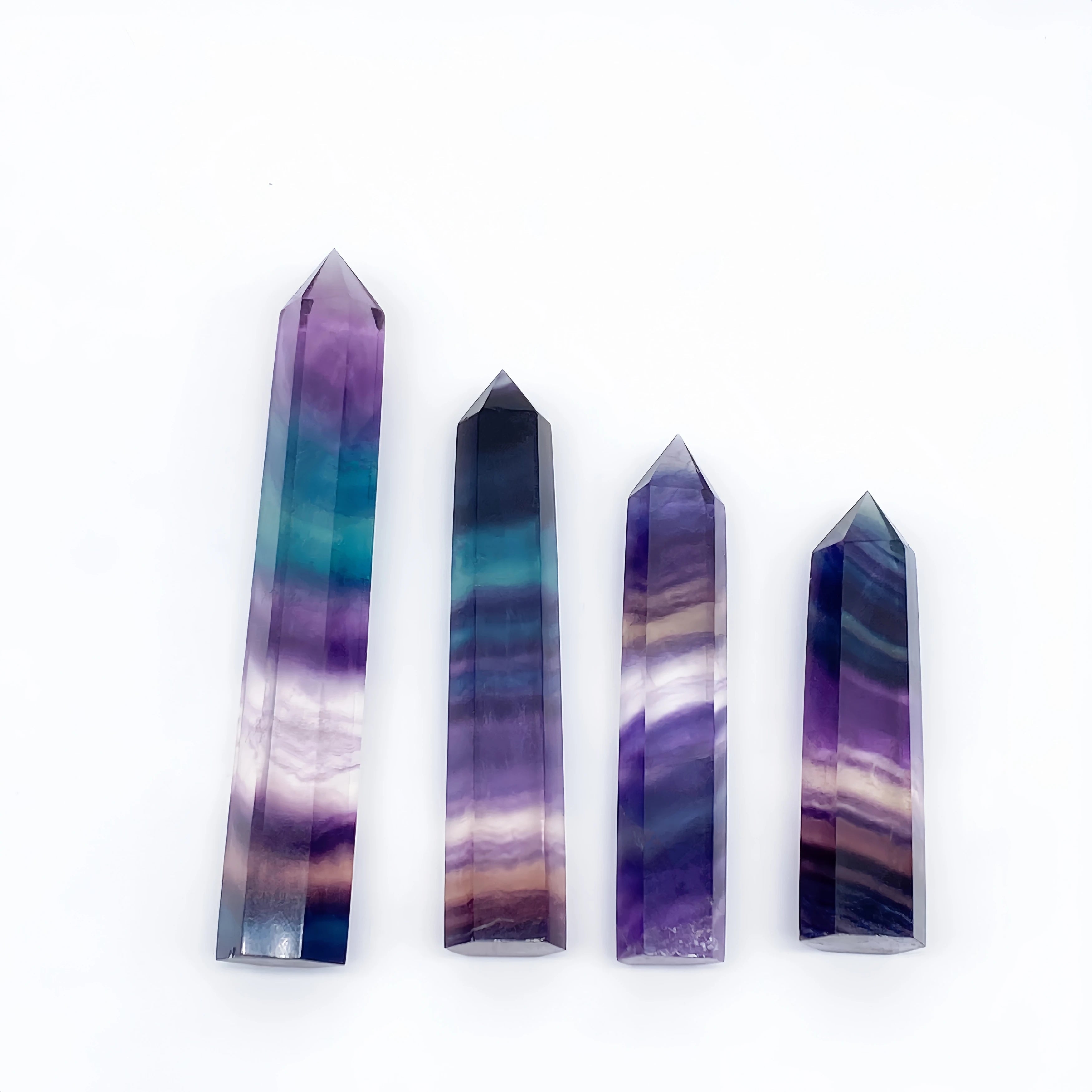 Natural Colorful Fluorite Crystal Tower — Rainbow Healing Stone Hexagonal Wand Point