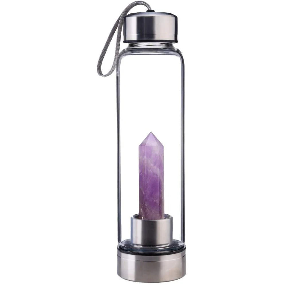 Crystal Infused Glass Water Bottle | Removable Gem Wand