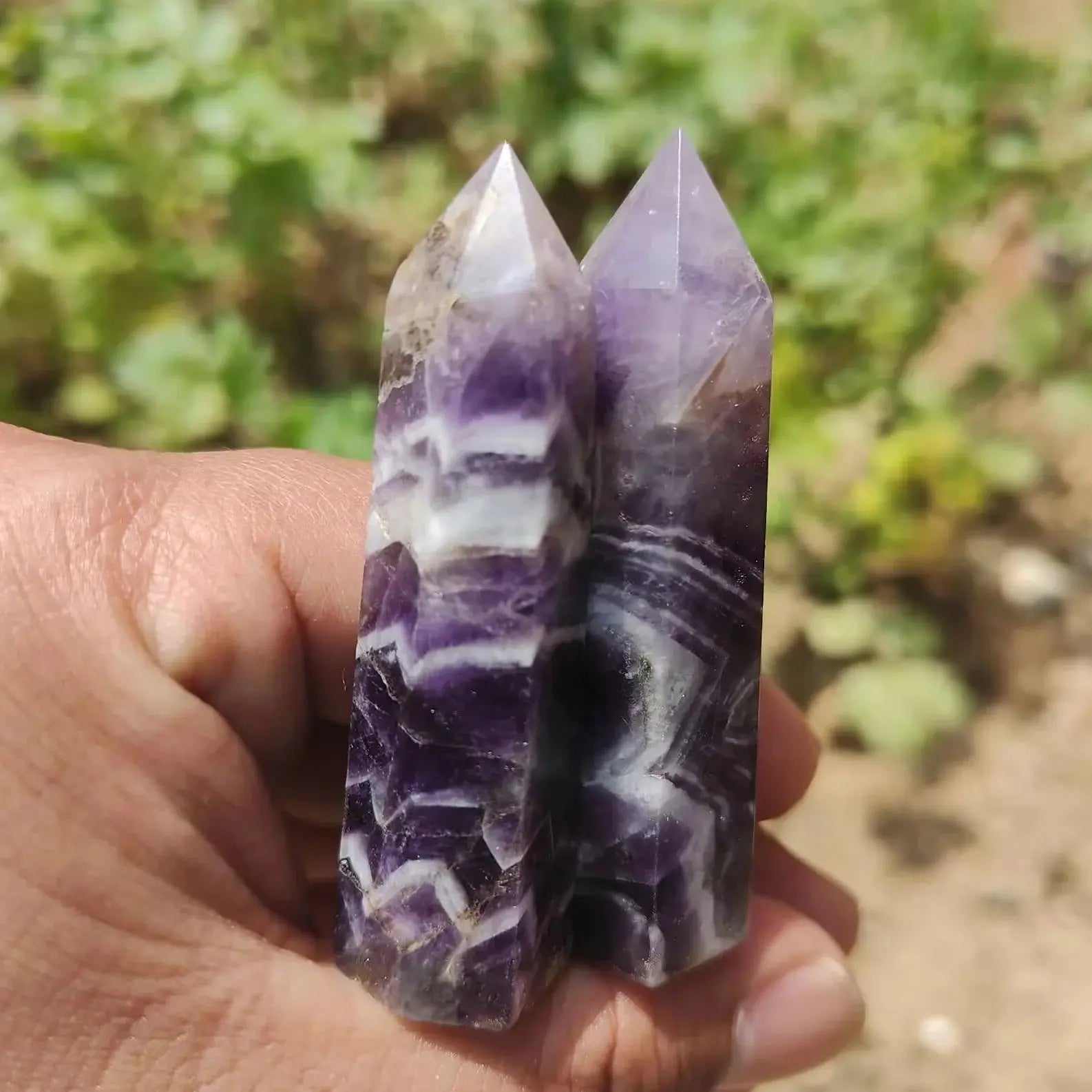 Natural Dream Amethyst Crystal Tower — Chevron Quartz Healing Wand Point