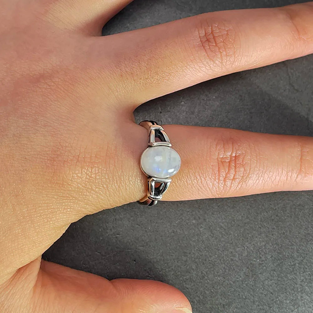 Natural Moonstone Ring | 925 Sterling Silver Bezel Setting