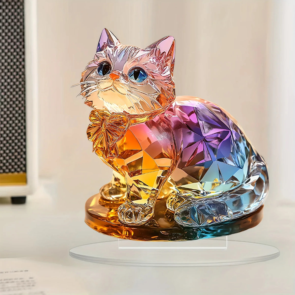 Crystal Cat 2D Art Figure – Art Deco Home Decor