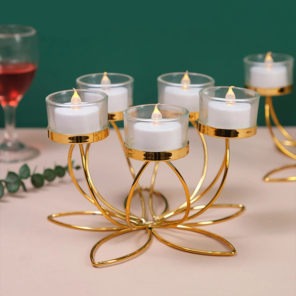 Gold-Tone Lotus-Inspired Candle Holder