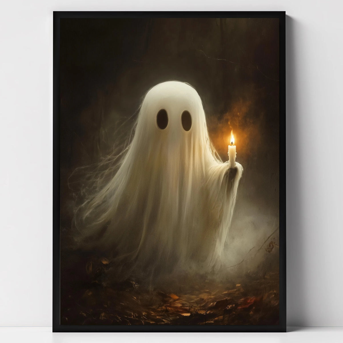 Halloween Ghost & Black Cat Dark Forest Canvas Print