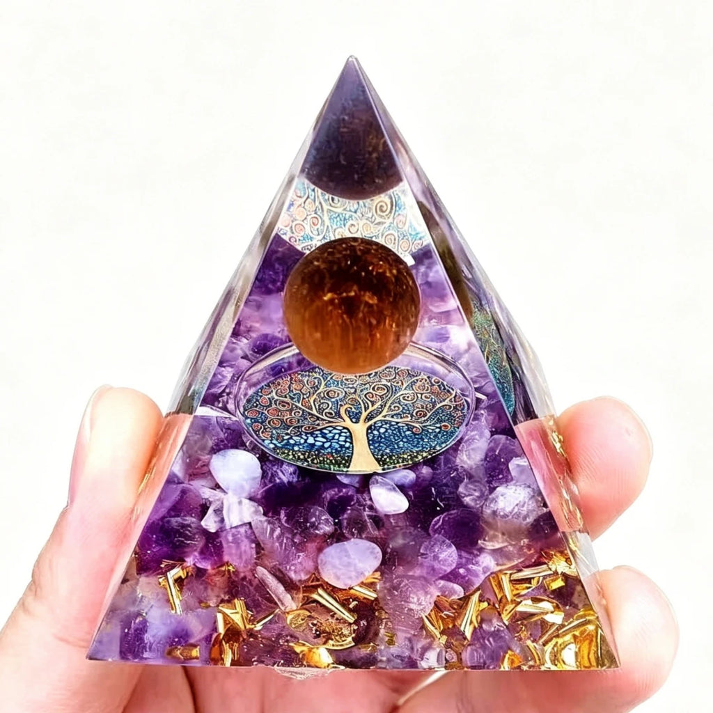 Amethyst Orgone Pyramid | Tree of Life Crystal Energy Generator