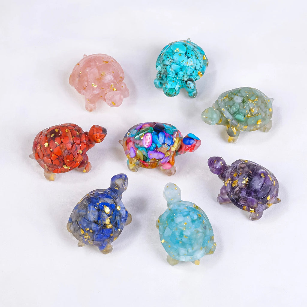 Natural Crystal Stone Turtle Statue — Reiki Figurine & Feng Shui Decor