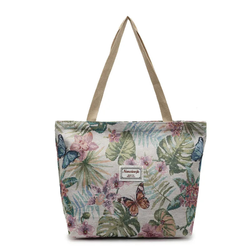 Floral Canvas Shoulder Tote | Four Colors & Two Sizes