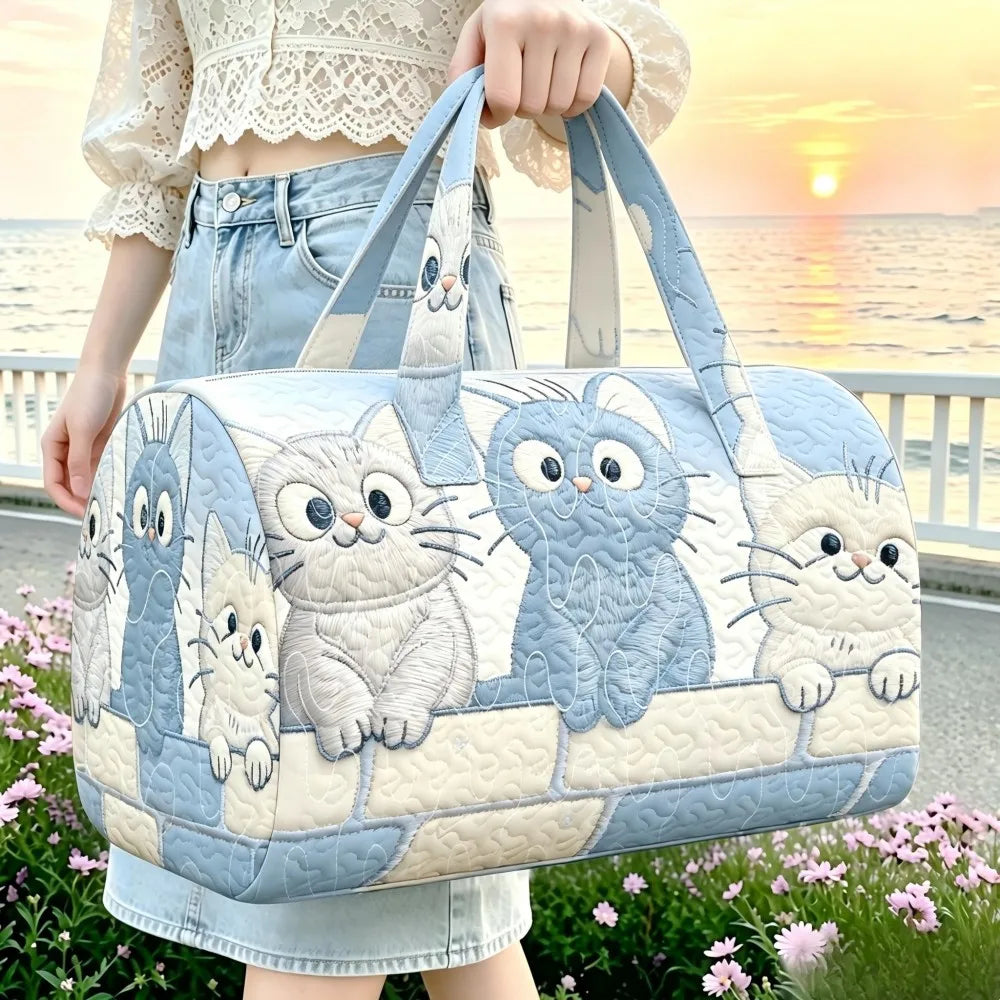 Cute Kitten Quilted Duffle Bag | Cat Embossed Travel & Gym Tote