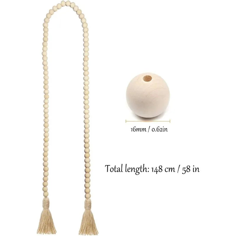 Boho Wood Bead Tassel Garland | 58" Farmhouse Rustic Bead Decor