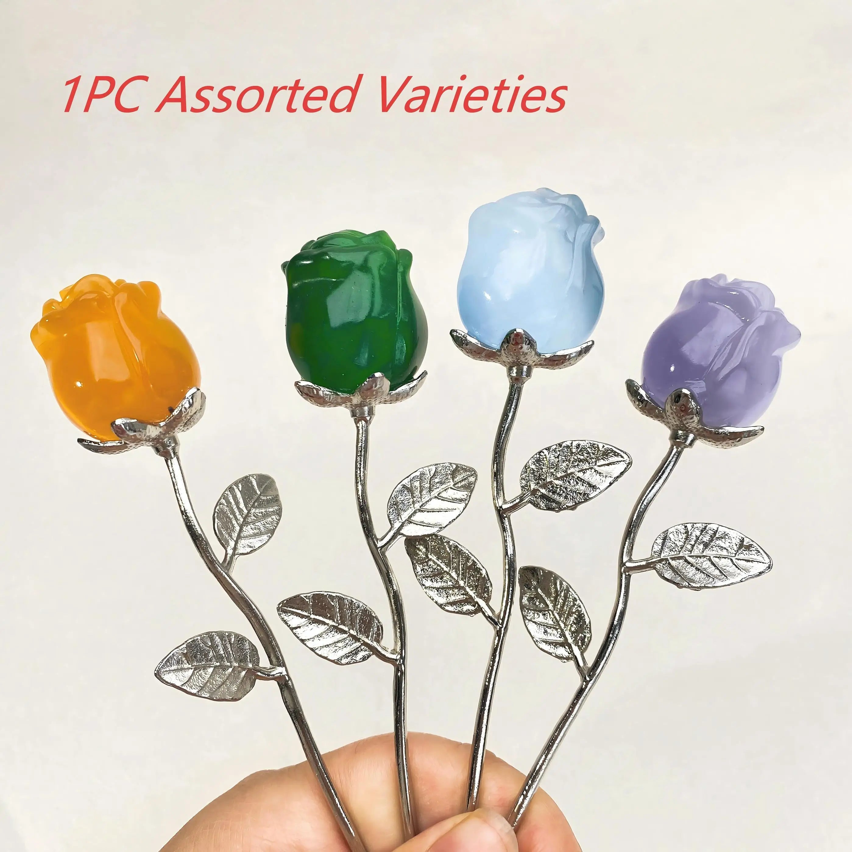 Crystal Carved Rose Flower — Natural Gemstone Rose Gift