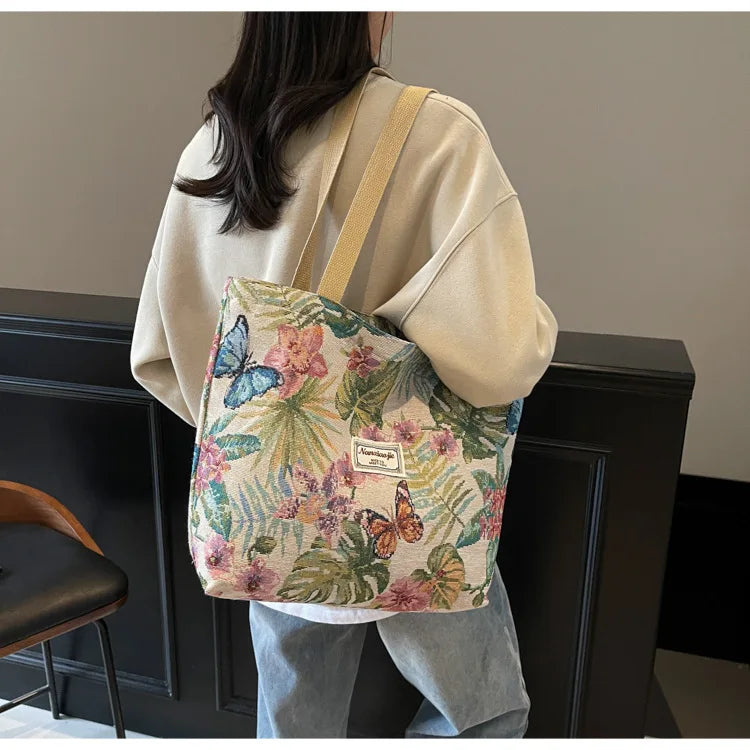 Floral Canvas Shoulder Tote | Four Colors & Two Sizes