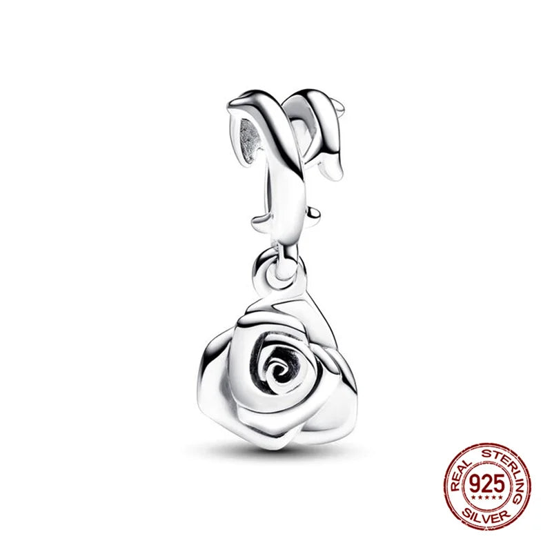 925 Sterling Silver Floral Charm Bead | Roses, Flowers & Lucky Clover for Bracelets & Necklaces