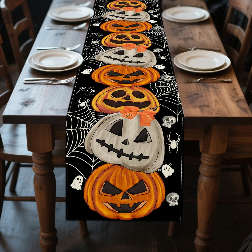 Bohemian Halloween Table Runner | Pumpkin Bat Skull | Spooky Boho Party Decor