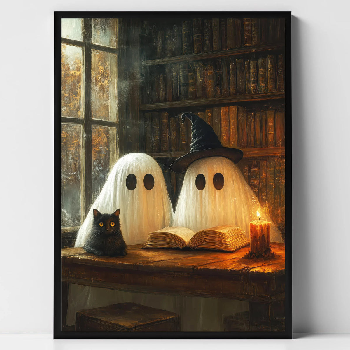 Halloween Ghost & Black Cat Dark Forest Canvas Print