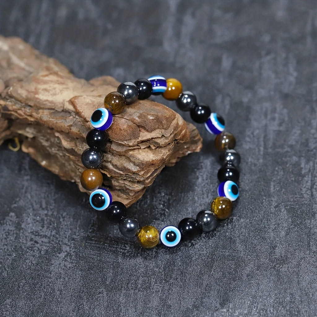 Money Intention & Blue Evil Eye Stretch Bracelet