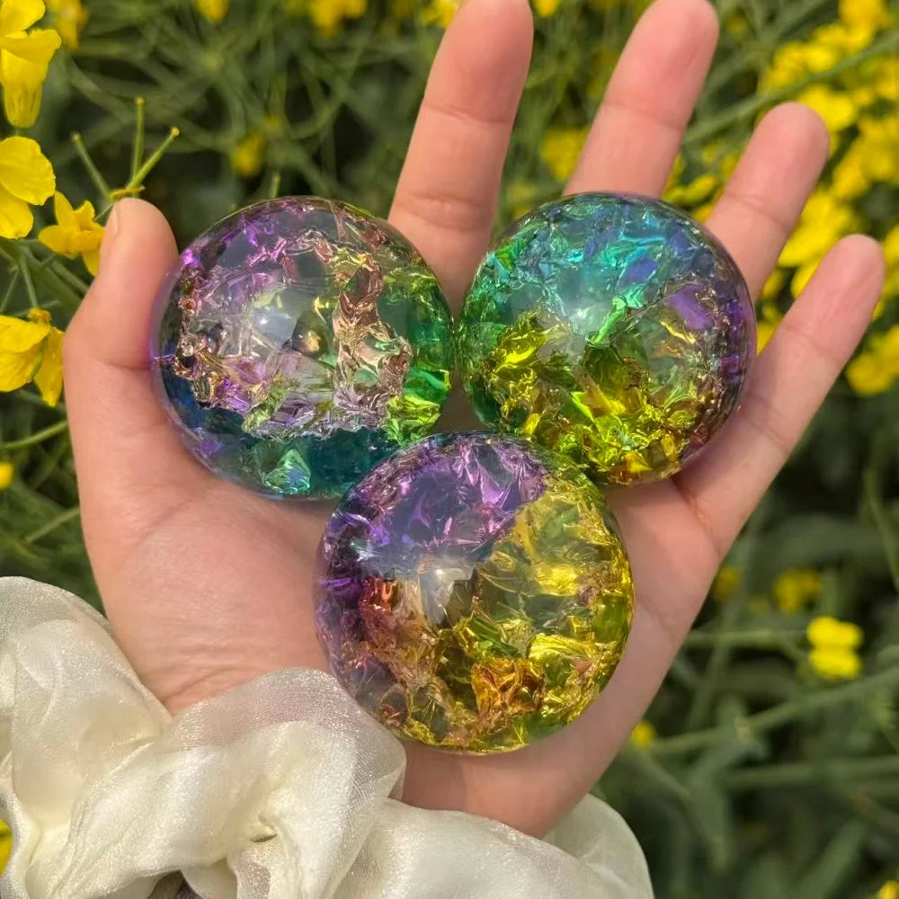 Ice Crack Crystal Ball | Colorful Glass Sphere for Home Décor & Fortune Telling