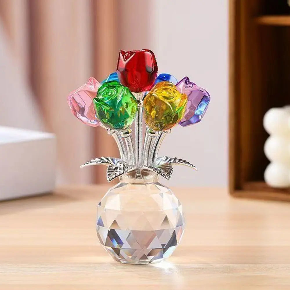 Crystal Rose Bouquet Sculpture — Handmade Rainbow Light Ornament