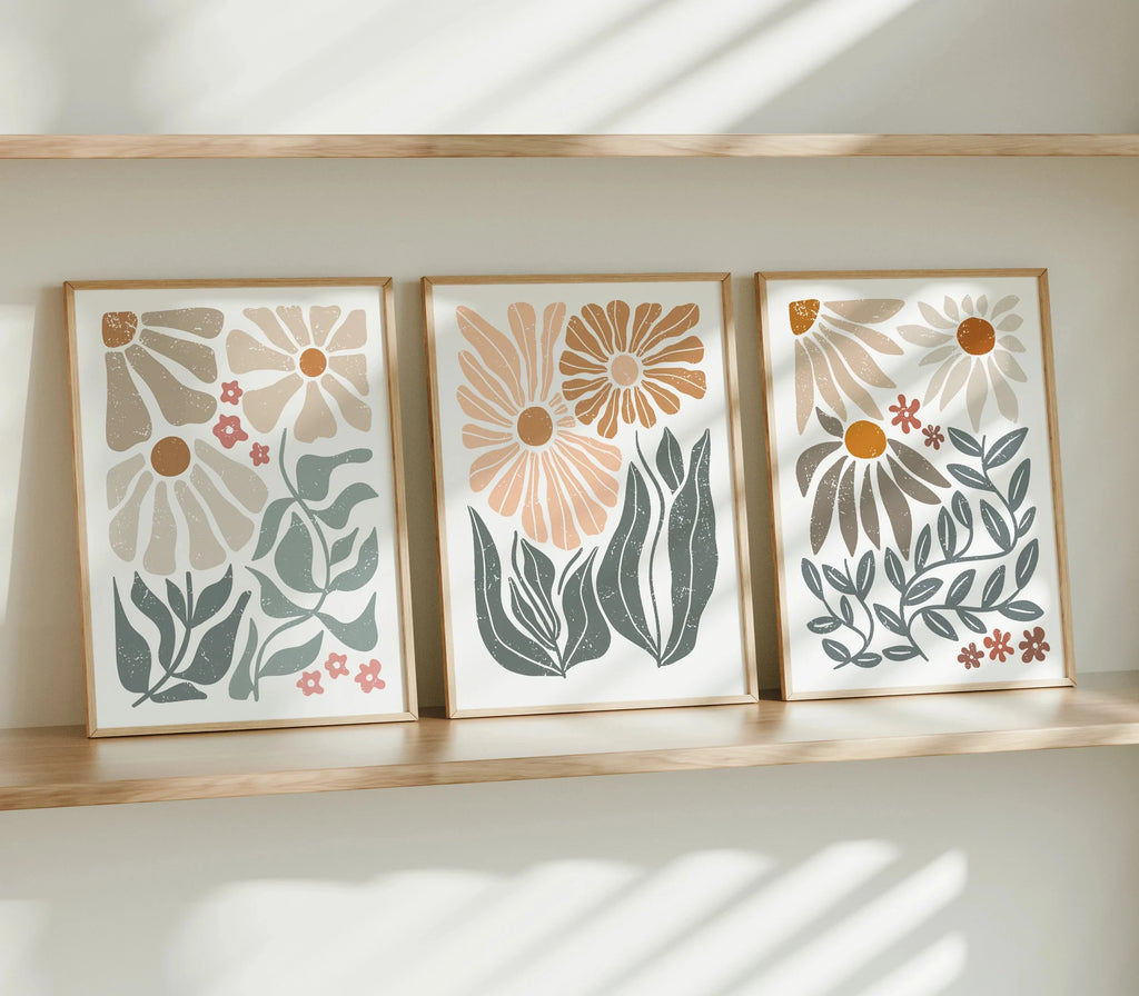 Boho Abstract Floral Canvas Wall Art Set | Neutral Botanical Prints for Living Room & Bedroom