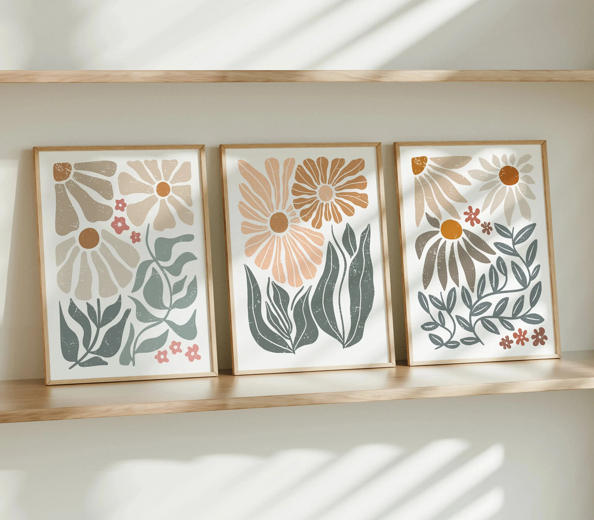 Boho Abstract Floral Canvas Wall Art Set | Neutral Botanical Prints for Living Room & Bedroom