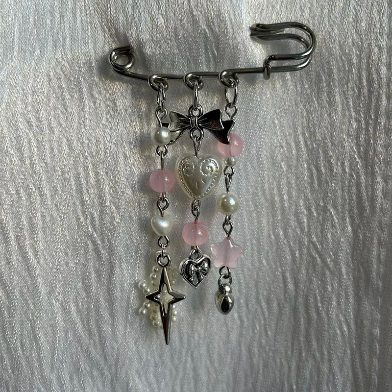 Handmade Beaded Safety Pin Bag Charm | Cute Aesthetic Heart Brooch