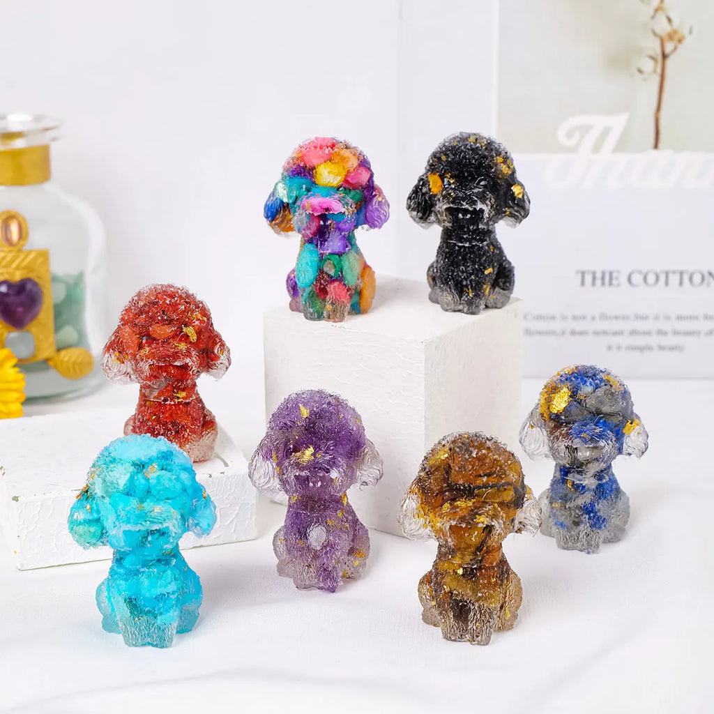 Teddy Dog Figurine | Resin & Crystal Gravel Keepsake