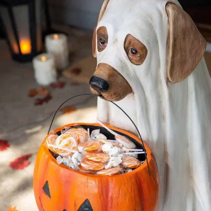 Halloween Resin Cat & Dog Pumpkin Figurine Decor