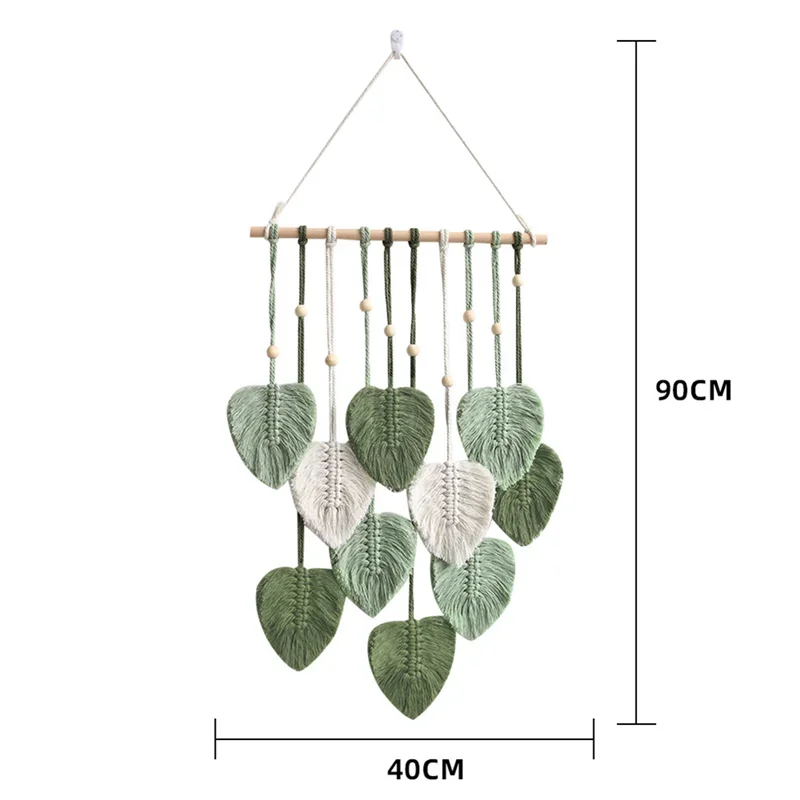 Boho Leaf Macrame Wall Hanging Tapestry | Large Handwoven Cotton & Wood Décor 90x40cm
