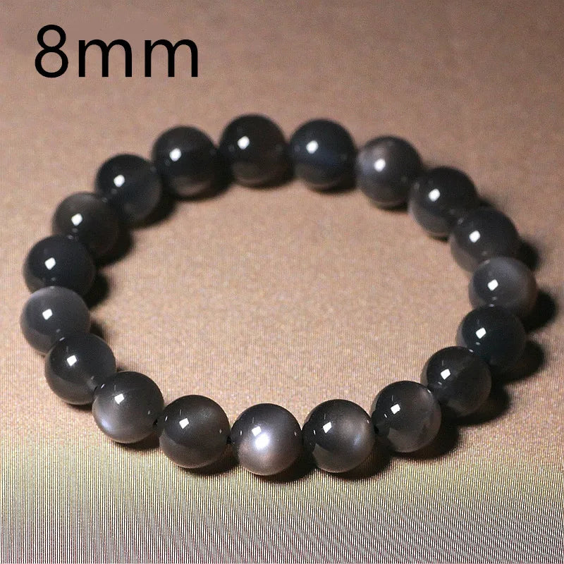 Natural Black Sunstone Bead Bracelet | Round Crystal Gemstone | 7mm–10mm