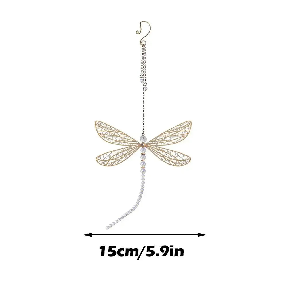 Golden Dragonfly Crystal Suncatcher Wind Chime Pendant