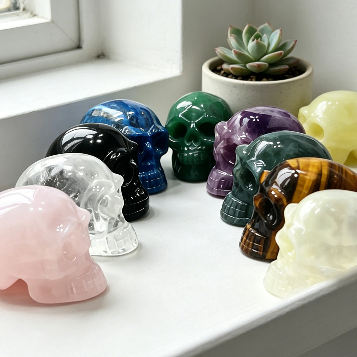 Natural Crystal Skull Figurine | 2" Carved Healing Stone | Halloween & Meditation Decor