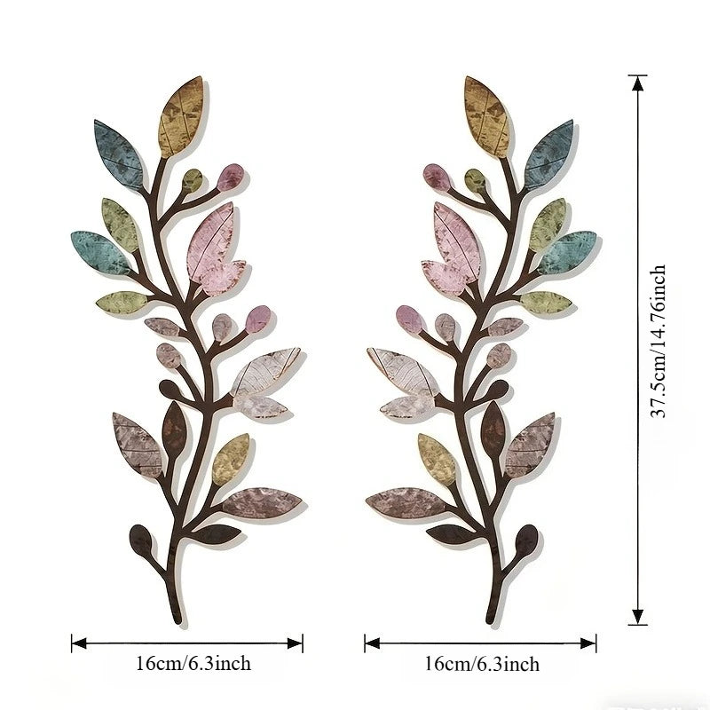 2pcs Boho Leaf Metal Wall Art - Vibrant Olive Branch Sculpture for Indoor/Outdoor Home Deco