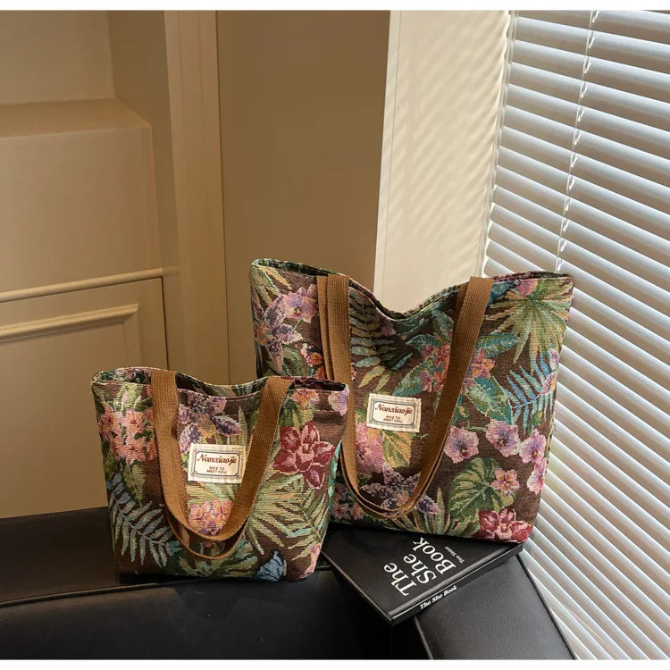 Floral Canvas Shoulder Tote | Four Colors & Two Sizes