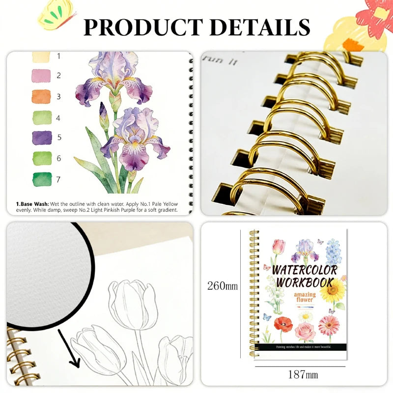 Watercolor Beginner's Practice Workbook | 14 Sketches + 2 Color Mixing Guides