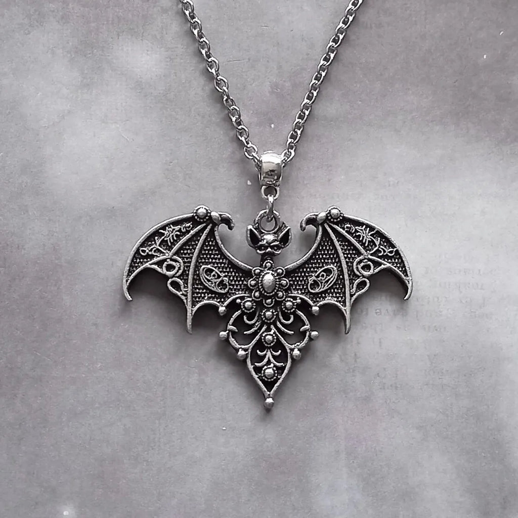 Vampire Bat Necklace | Gothic Bat Charm Choker | Halloween Witch Jewelry Gift