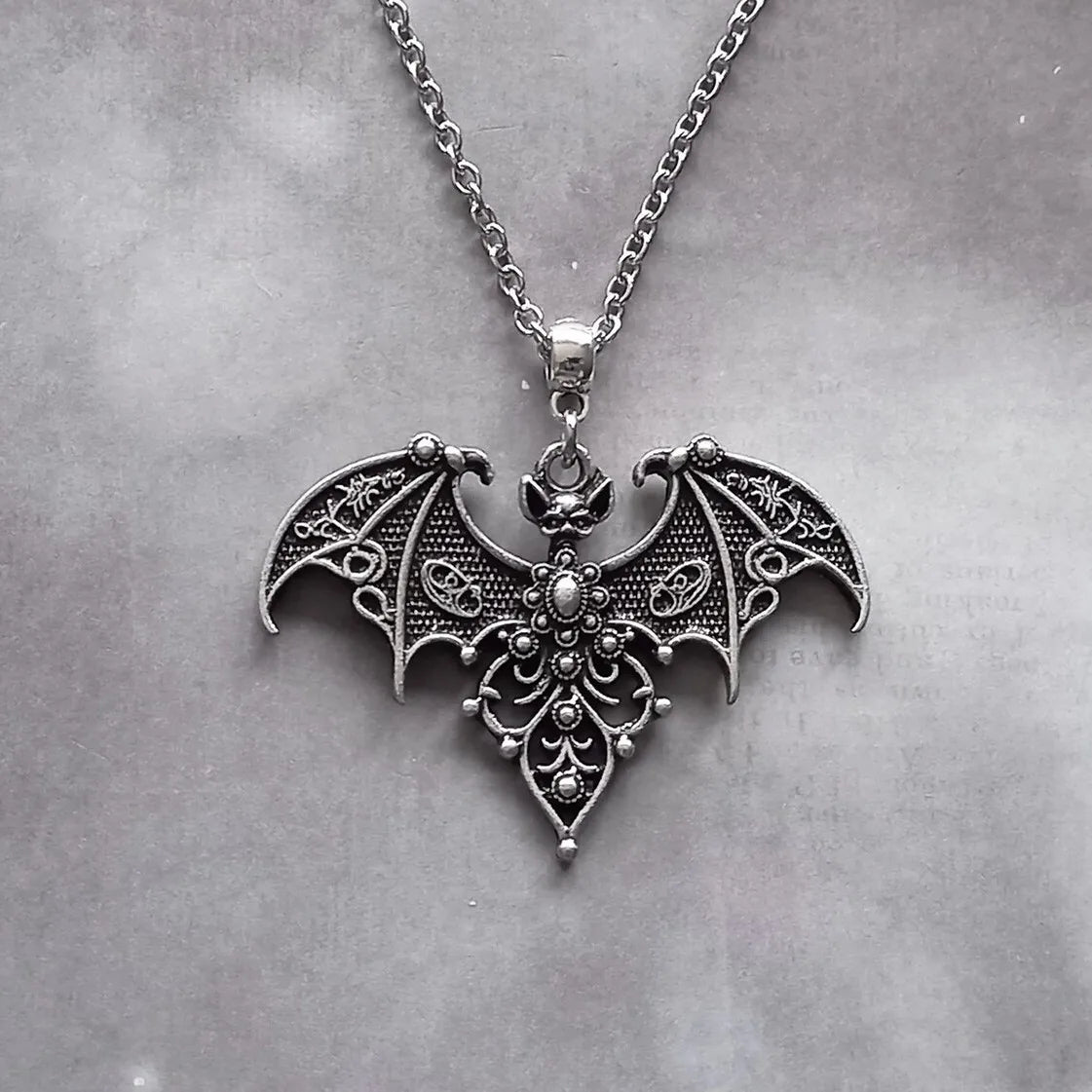 Vampire Bat Necklace | Gothic Bat Charm Choker | Halloween Witch Jewelry Gift