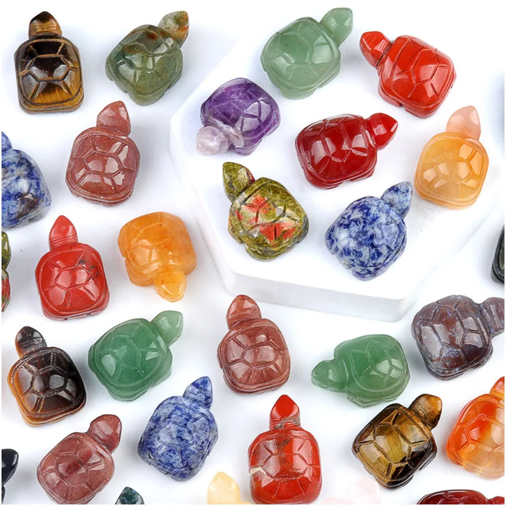 Natural Crystal Turtle Carving – Mini Gemstone Animal Figurine