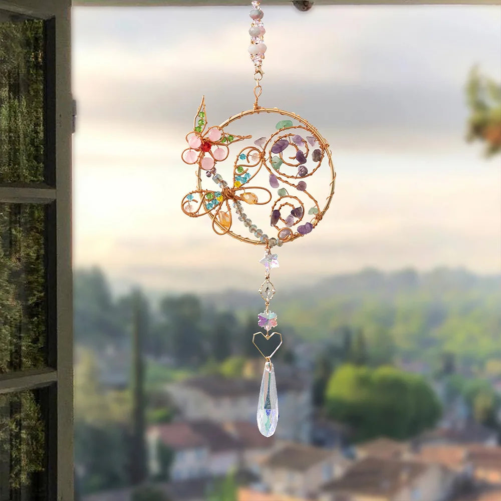 Handcrafted Crystal Wire Suncatcher — Celestial & Nature Prism Pendant