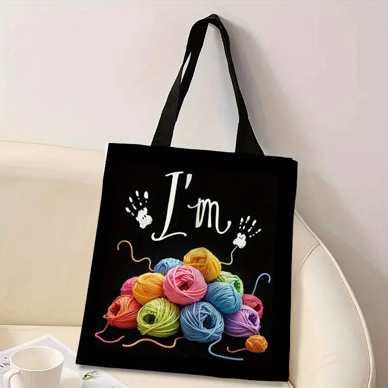 Knitting & Crochet Craft Tote Bag | Boho Yarn Lover Shoulder Bag