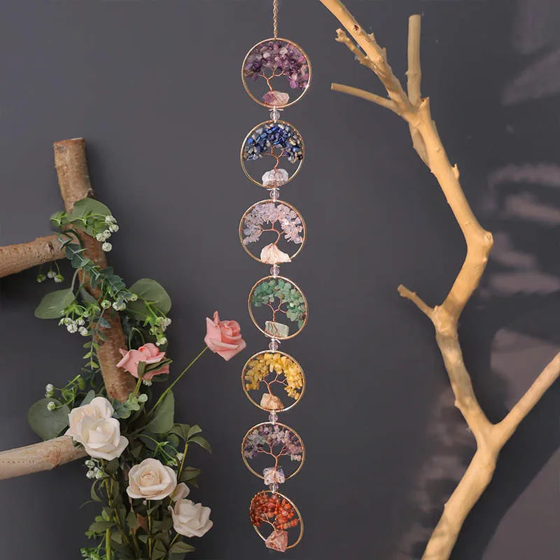 7 Chakra Crystal Tree of Life Hanging — Natural Gemstone Suncatcher