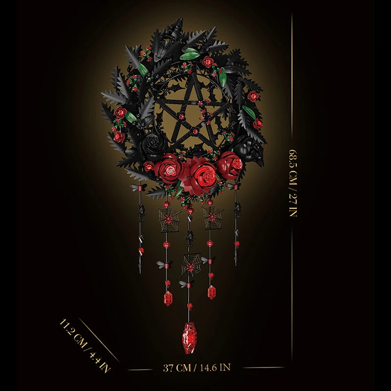 Gothic Rose Dream Catcher Building Block Set — Botanical Brick Art for Home Decor