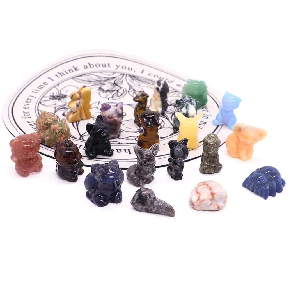 10PCS 1.2" Wolf Fish Cat Dog Bear Buddha Cartoon Crow Skull Natural Random Crystals and Stones Figurine Craft Decor Wholesale