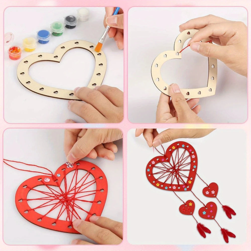 Wooden Heart Dream Catcher DIY Kit — Boho Craft Set with Feathers & Wool