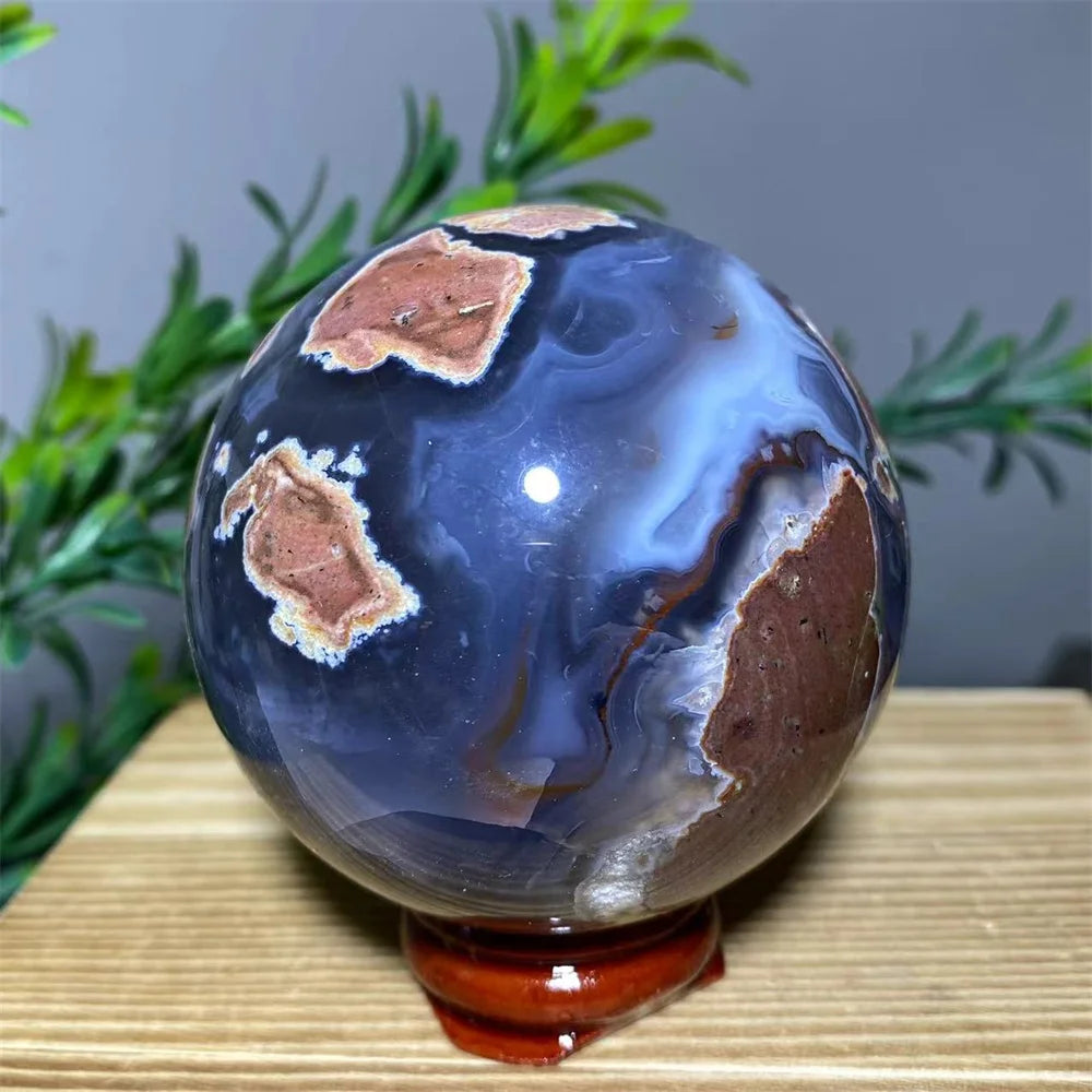 Natural Agate Crystal Sphere with Stand | Hand-Selected · Unique Flash Stone