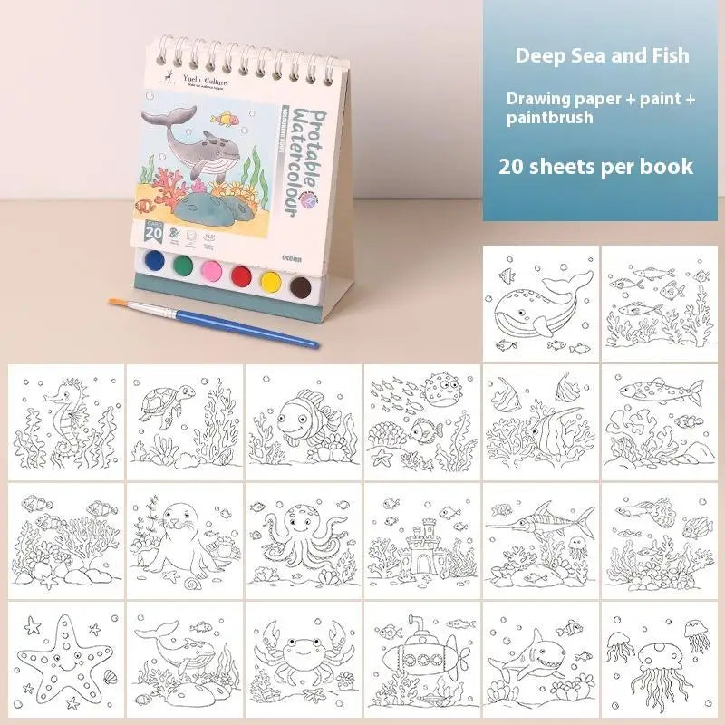 DIY Watercolor Painting Workbook Kit | 20 Sheets, 6 Pigments & Brush Included
