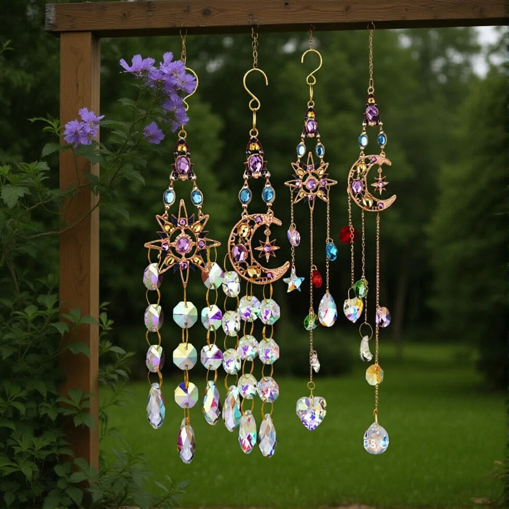 Celestial Crystal Suncatcher — Sun Moon Star Window Hanging