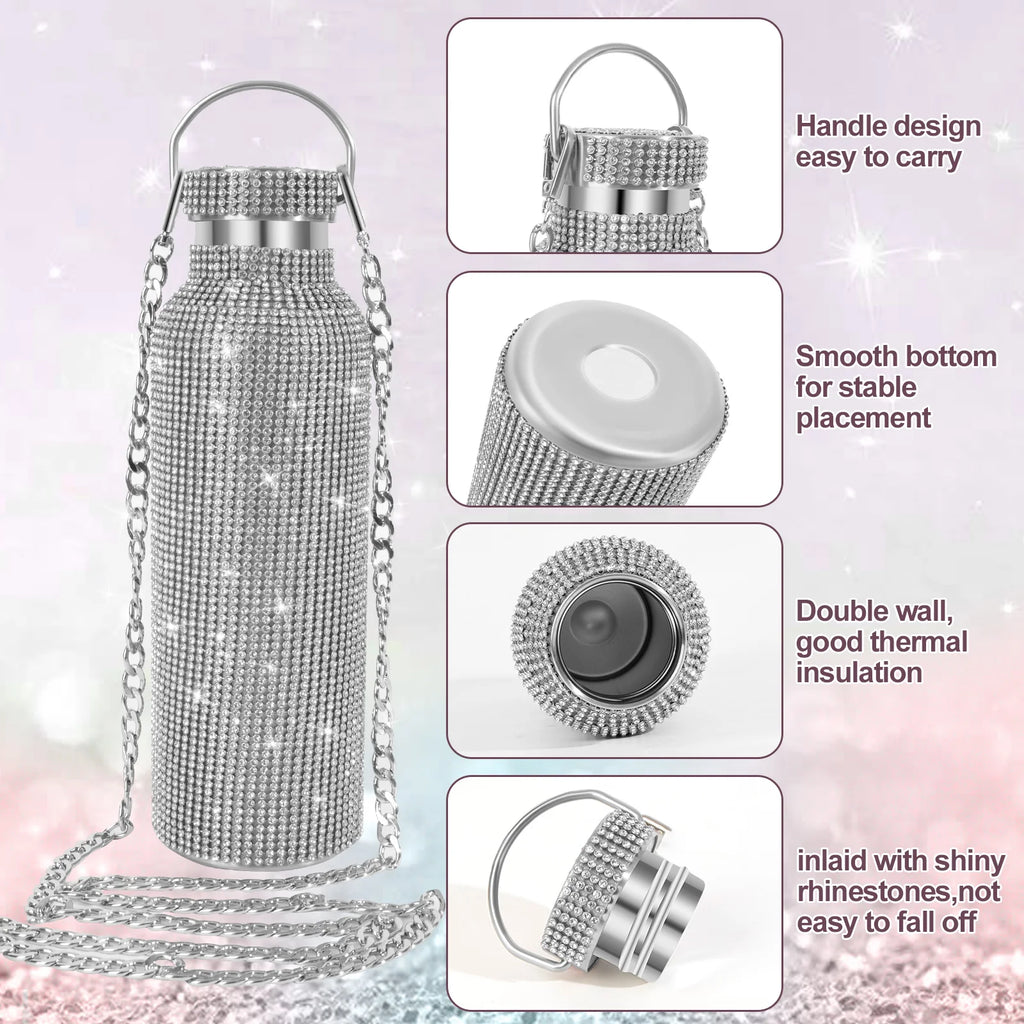 Shiny Glitter & Leopard Print Tumbler | Insulated Stainless Steel Cup with Chain