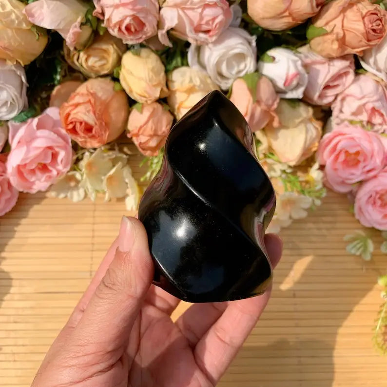 Polished Black Obsidian Flame Crystal