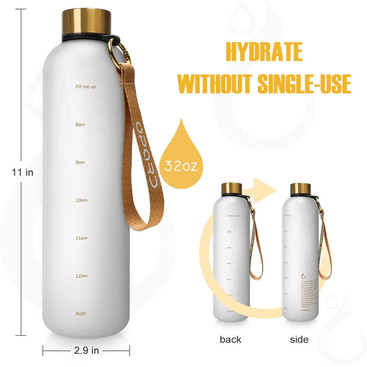 1L Time-Marker Water Bottle | Matte & Two-Tone Colors