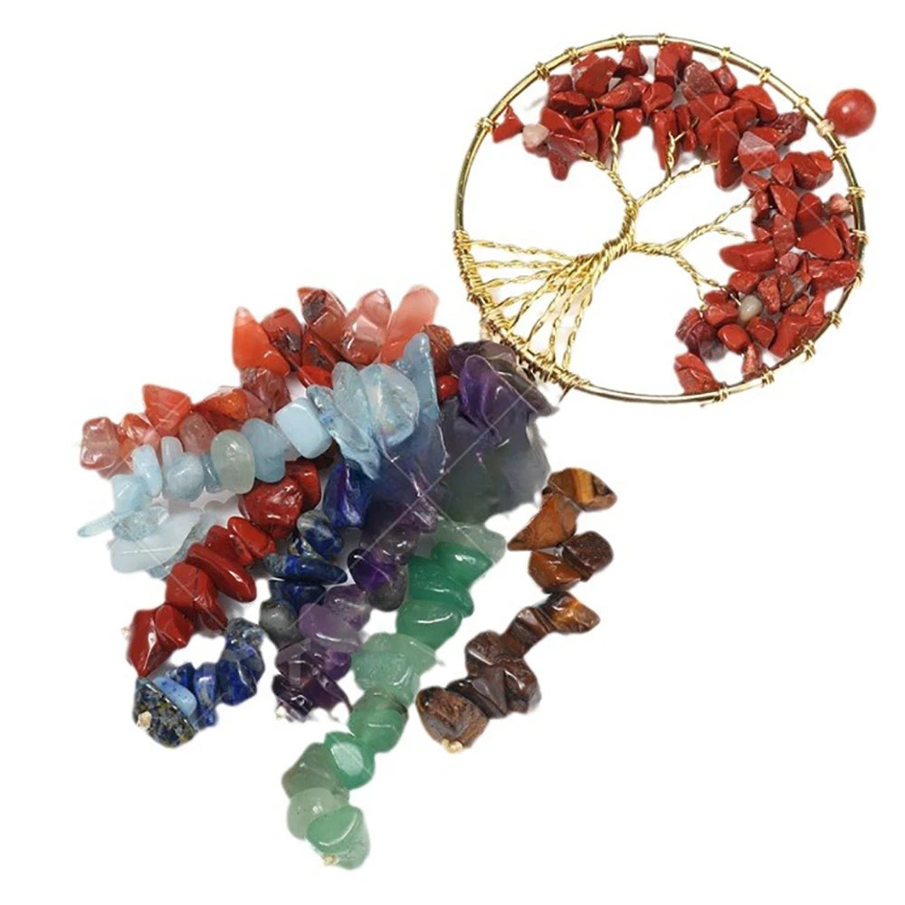 7 Chakra Tree of Life Wall Hanging | Natural Crystal Chip Stone Ornament