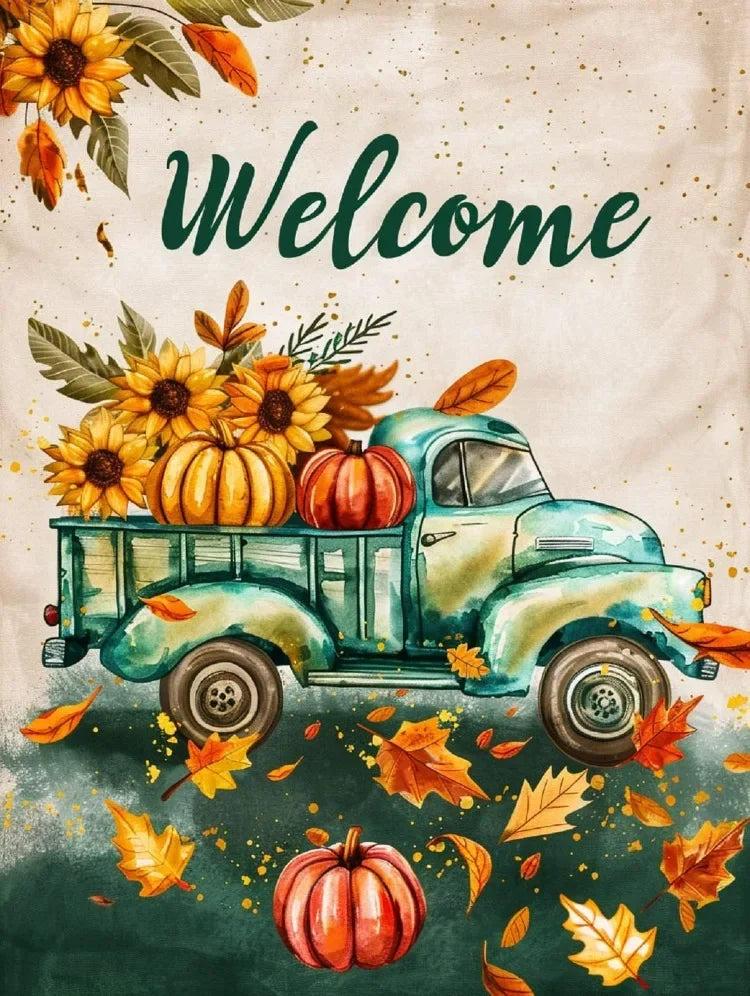 Halloween Pumpkin & Autumn Scenery 5D Diamond Painting Kit — Full Round Drill DIY Craft