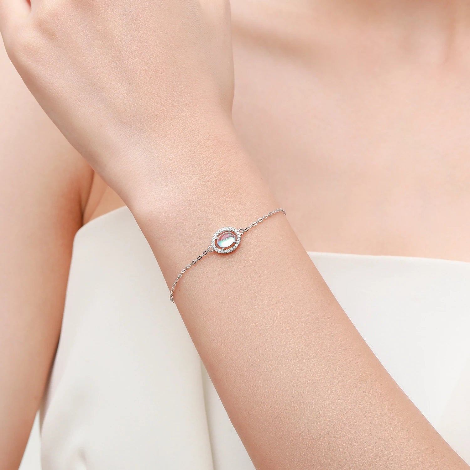 Natural Moonstone Jewelry Set | 925 Sterling Silver | Oval Ring & Charm Bracelet
